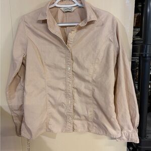 Vintage L.L. Bean Women's Light Tan Button-Down Shirt